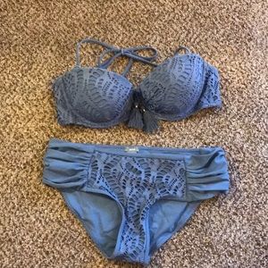 Aerie crochet dusty blue bikini